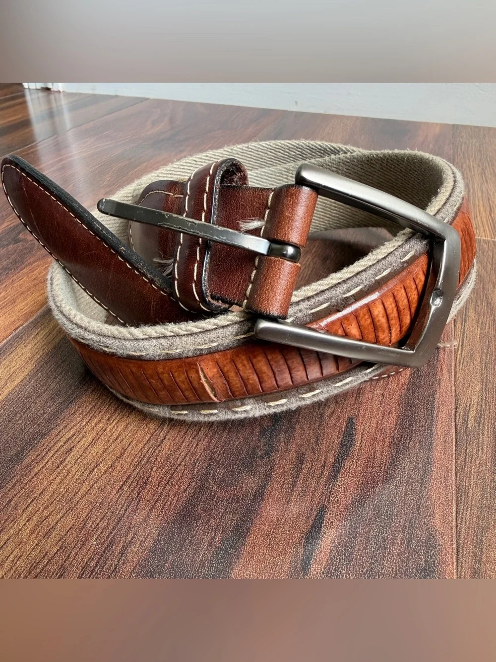 Bench Craft Leather and Cotton Webbing Belt Made in Canada Size 34